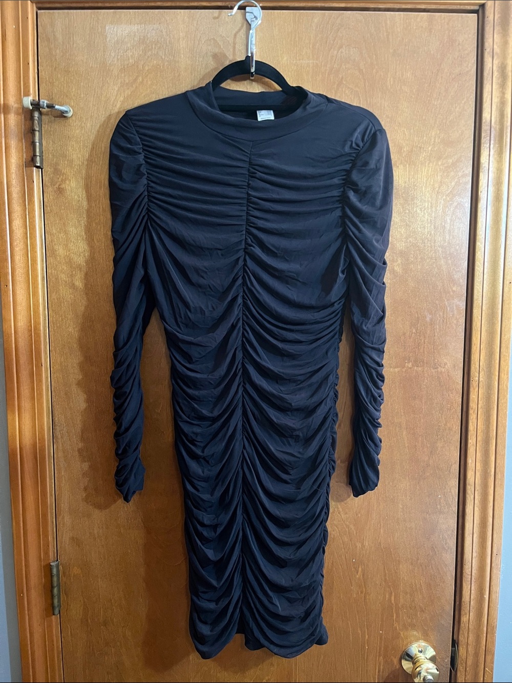 VENUS Black Ruched Long Sleeve Midi Dress Bundle for Free Shipping